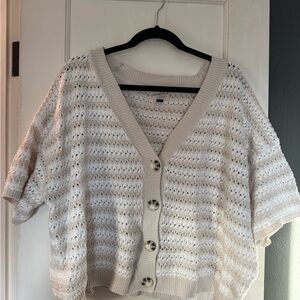 Universal Thread Women's Short Sleeve Button-Front Cardigan Sz XXL cream striped
